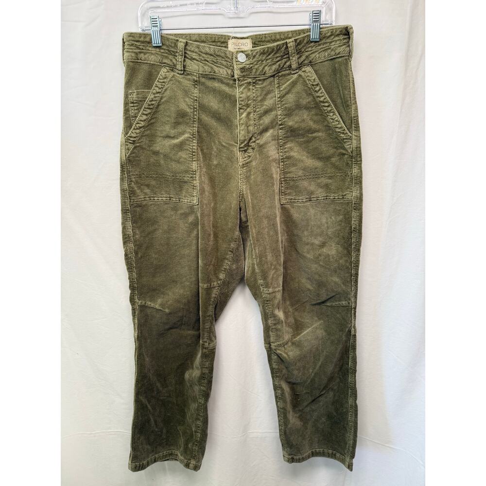 Pilcro The Wanderer Corduroy High Rise Cropped Pants, Olive Green, Size 31